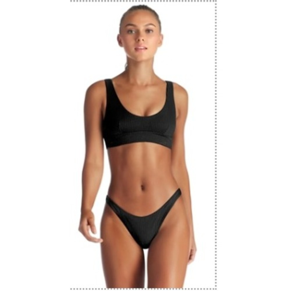 Vitamin A Women's EcoRib Sienna Bikini Set High Waisted Bottoms In Black Sz XS